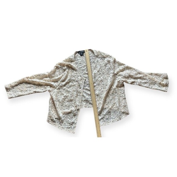 Candalite Womens Sz 2XL Shrug Sweater Lace Sequin Floral Evening Open Tan Beige - Picture 1 of 4